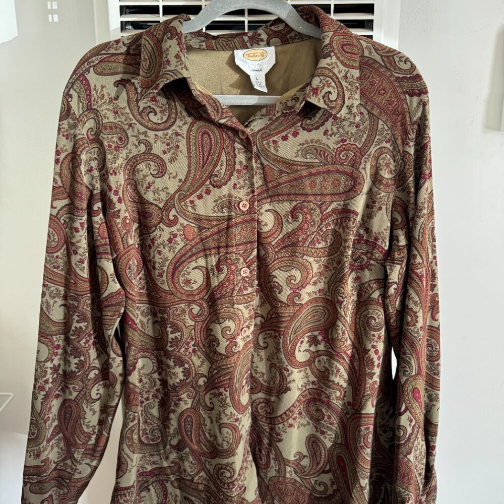 TALBOTS Womens Vintage Shirt Jacket Paisley Button Front Stretch Large